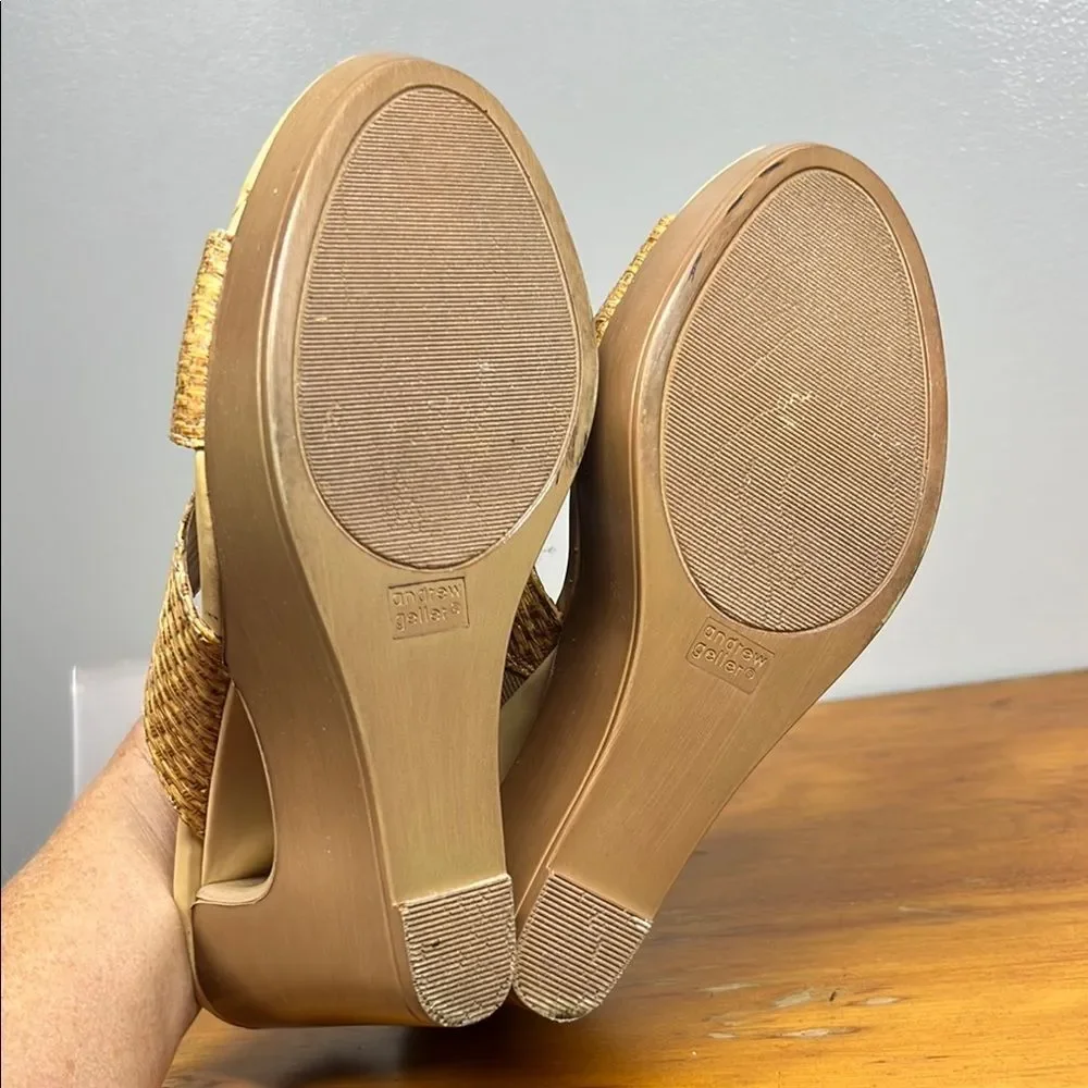 Andrew Geller Tan Wedge Sandals with Basketweave Design